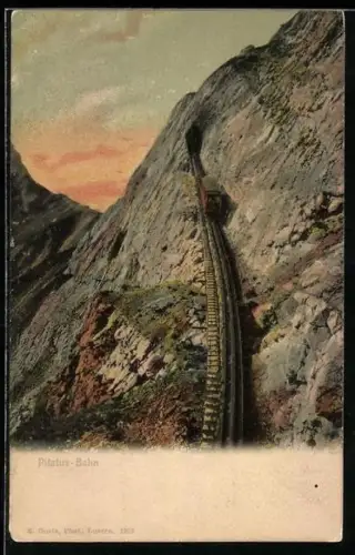 AK Pilatus-Bahn in Fahrt, Bergbahn
