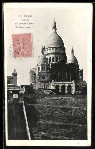 AK Paris, Église du Sacré-Coeur de Montmartre, Bergbahn