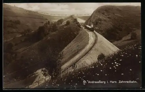 AK St. Andreadberg i. Harz, Blick auf die Zahnradbahn, Bergbahn