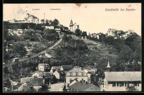 AK Dresden-Loschwitz, Restaurant Luisenhof und Drahtseilbahn