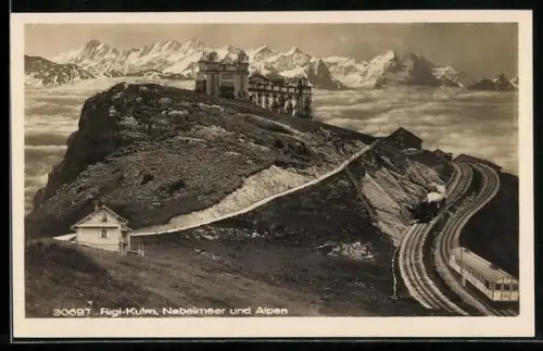 AK Rigi-Kulm, Nebelmeer und Alpen, Bergbahn