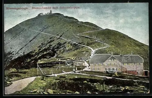 AK Riesengebirge, Riesenbaude mit Schneekoppe