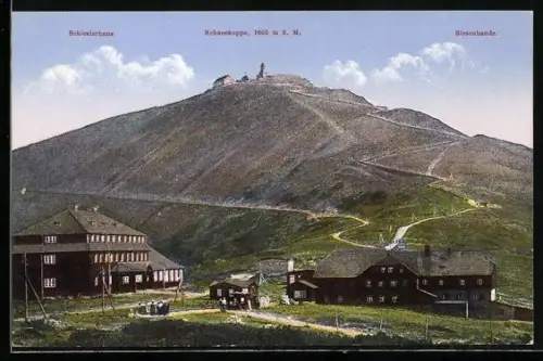 AK Schlesierhaus /Riesengebirge, Panorama mit Schneekoppe