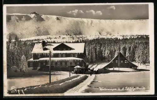 AK Schlingelbaude, Wintermorgen an der Baude