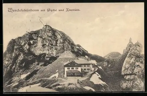 AK Wendelsteinhaus, Berghütte mit Kirchlein