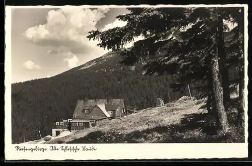AK Alte Schlesische Baude /Riesengebirge, Berghütte mit Umgebung