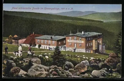 AK Neue Schlesische Baude /Riesengebirge, Ansicht aus der Vogelschau