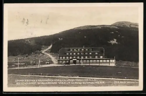 AK Spindlerbaude /Riesengebirge, Berghütte mit Umgebung