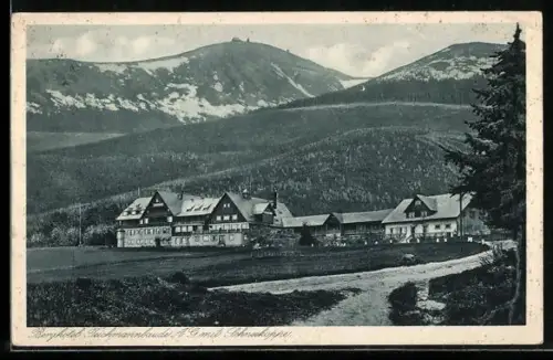 AK Teichmannbaude /Brückenberg i. R., Berghotel mit Schneekoppe