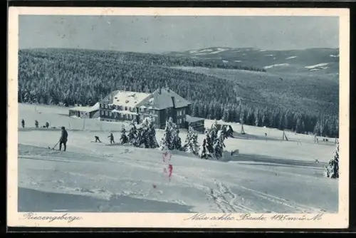AK Neue Schlesische Baude /Riesengebirge, Berghütte, Winteransicht