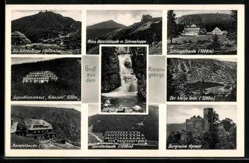 AK Prinz Heinrichbaude /Riesengebirge, Schlingelbaude, Jugendkammhaus, Hampelbaude, Spindlerbaude