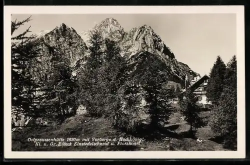 AK Ostpreussenhütte, Berghütte mit Vorberge d. Hochkönog