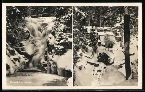 AK Kochelfall-Baude, Kochelfall und Baude im Winter