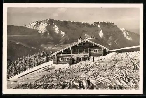AK Rossfeldhütte, Berghütte mit Untersberg