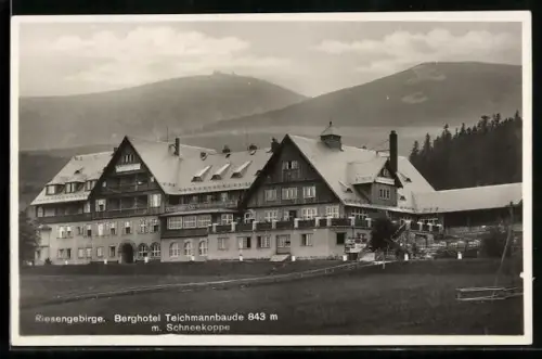 AK Teichmannbaude /Riesengebirge, Berghotel mit Schneekoppe