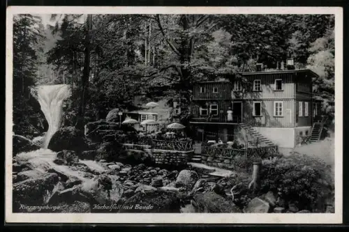 AK Kochelfallbaude /Riesengebirge, Kochelfall mit Baude