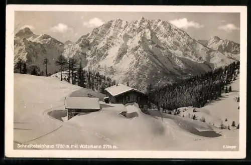 AK Schneibsteinhaus, Berghütte mit Watzmann