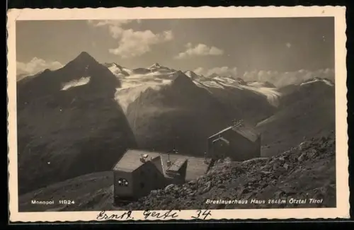 AK Breslauerhaus /Ötztal, Blick auf die Berghütte