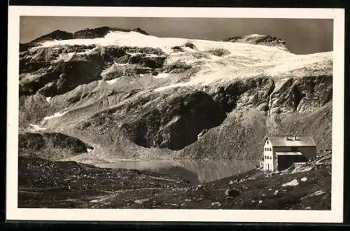 AK Rudolfshütte am Weisssee, Rudolfshütte mit Blick über den See