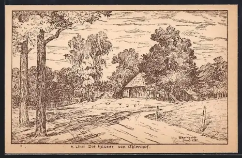 Künstler-AK Dichter Hermann Löns, die Häuser von Ohlendorf