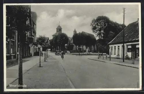 AK Visselhövede, Strassenpartie mit Kirche