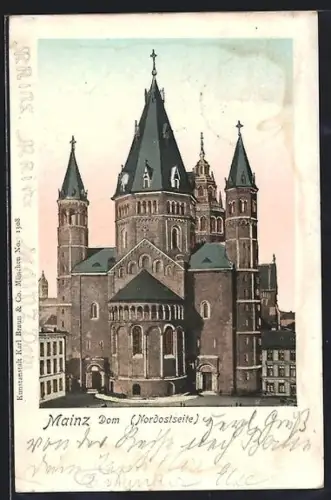 Goldfenster-AK Mainz, Dom Nordostseite