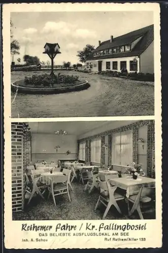 AK Rethem /Fallingbostel, Ausflugslokal Rethemer Fähre am See, Inh. A. Schou, Innen- und Aussenansicht