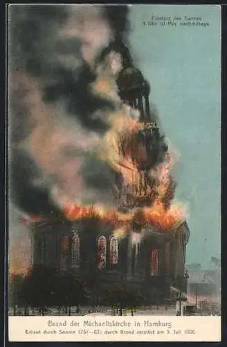 AK Hamburg-Neustadt, Brand der Michaeliskirche am 3. Juli 1906
