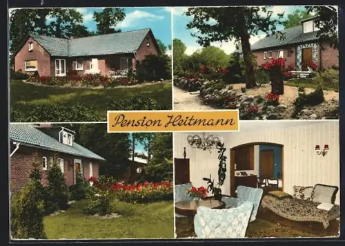 AK Drögenbostel /Lünebg. Heide, Pension Heitmann, Gartenansichten, Innenraum