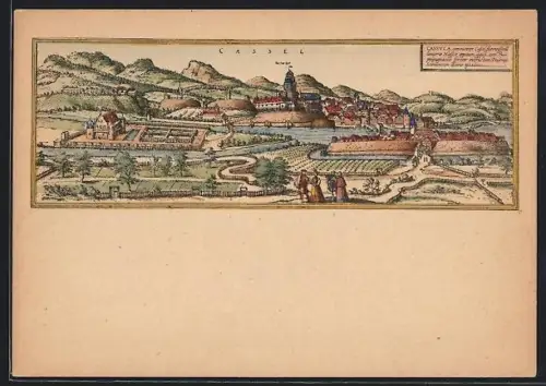 Künstler-AK Kassel, Gesamtansicht, Stich von Braun u. Hogenberg 1580