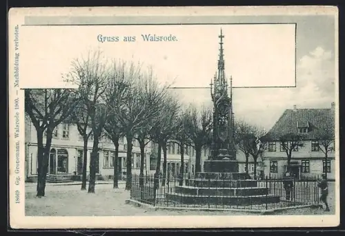 AK Walsrode, Denkmal auf dem Platz vor einem Gasthaus