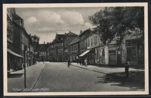 AK Soltau /Lüneburger Heide, Strassenansicht mit Geschäften und Passanten