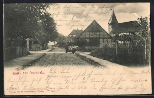 AK Ostenholz, Dorfstrasse, Fachwerkhaus, Kirche