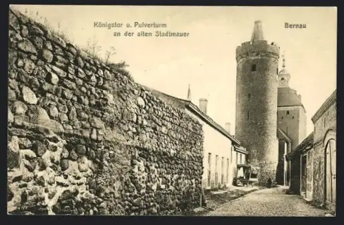 AK Bernau, Königstor, Pulverturm, alte Stadtmauer