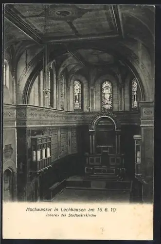 AK Lechhausen, Hochwasser 16.6.1910, Inneres der Stadtpfarrkirche