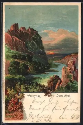 AK Werenwag, Donautal, Burg Werenwag, Flusslandschaft