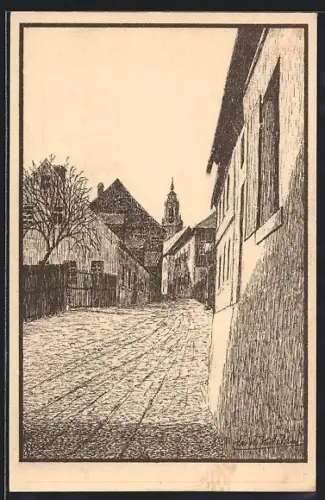 AK Schneeberg /Sachsen, Strassenansicht mit Kirche, Das ferne Lied