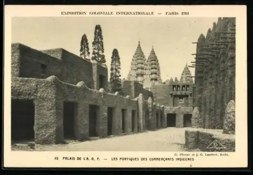 AK Paris, Exposition coloniale internationale 1931, Palais de l`A. O. F., les Portiques des Commercants indigenes