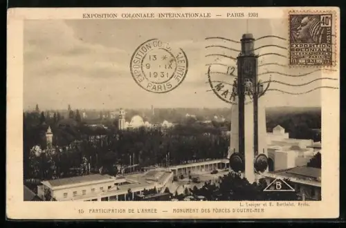 AK Paris, Exposition coloniale internationale 1931, Participation de l`Armée, Monument des Forces d`Outre-Mer