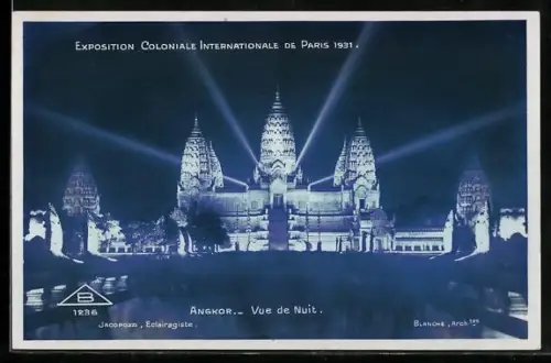 AK Paris, Exposition Coloniale Internationale 1931, Temple d'Angkor-Vat et vue de nuit
