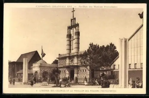 AK Paris, Exposition coloniale internationale 1931, L`Avenue des Colonies et le Pavillon des Missions Protestantes