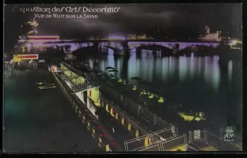 AK Paris, Exposition des Arts décoratifs 1925, Vue de Nuit sur la Seine