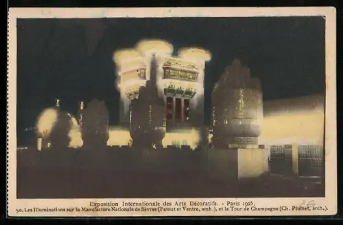 AK Paris, Exposition des Arts décoratifs 1925, Les Illuminations sur la Manufacture Nationale de Sèvres