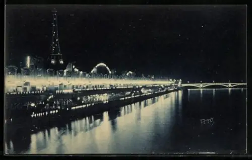 AK Paris, Exposition des Arts décoratifs 1925, Vue la nuit