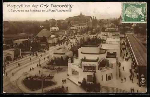 AK Paris, Exposition des Arts décoratifs 1925, L` Esplanade des Invalides et le Pont Alexandre III.