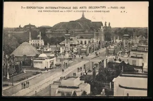 AK Paris, Exposition des Arts décoratifs 1925, Vue Panoramique vers le Pont Alexandre III. et le Grand Palais