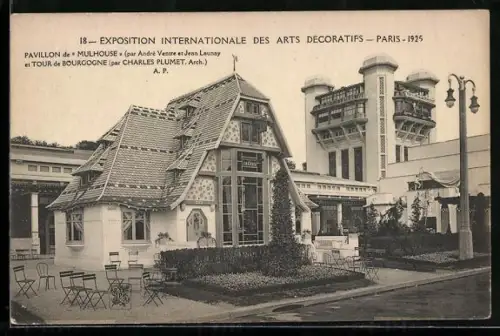 AK Paris, Exposition des Arts décoratifs 1925, Pavillon de Mulhouse et Tour de Bourgogne
