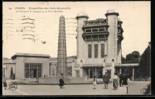 AK Paris, Exposition des Arts décoratifs 1925, La Fontaine R. Lalique et la Tour Paris