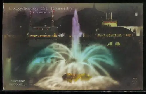 AK Paris, Exposition des Arts Decoratifs, Vue de nuit, Fontaining Vedovelli, Ausstellung