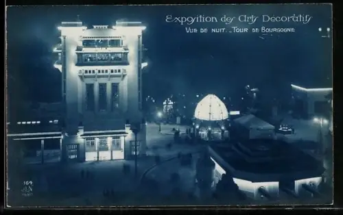 AK Paris, Exposition des Arts décoratifs 1925, Vue de Nuit: Tour de Bourgogne